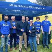 Michael Sukkar MP standing with Liberal Volunteers at the Whitehorse Spring Festival